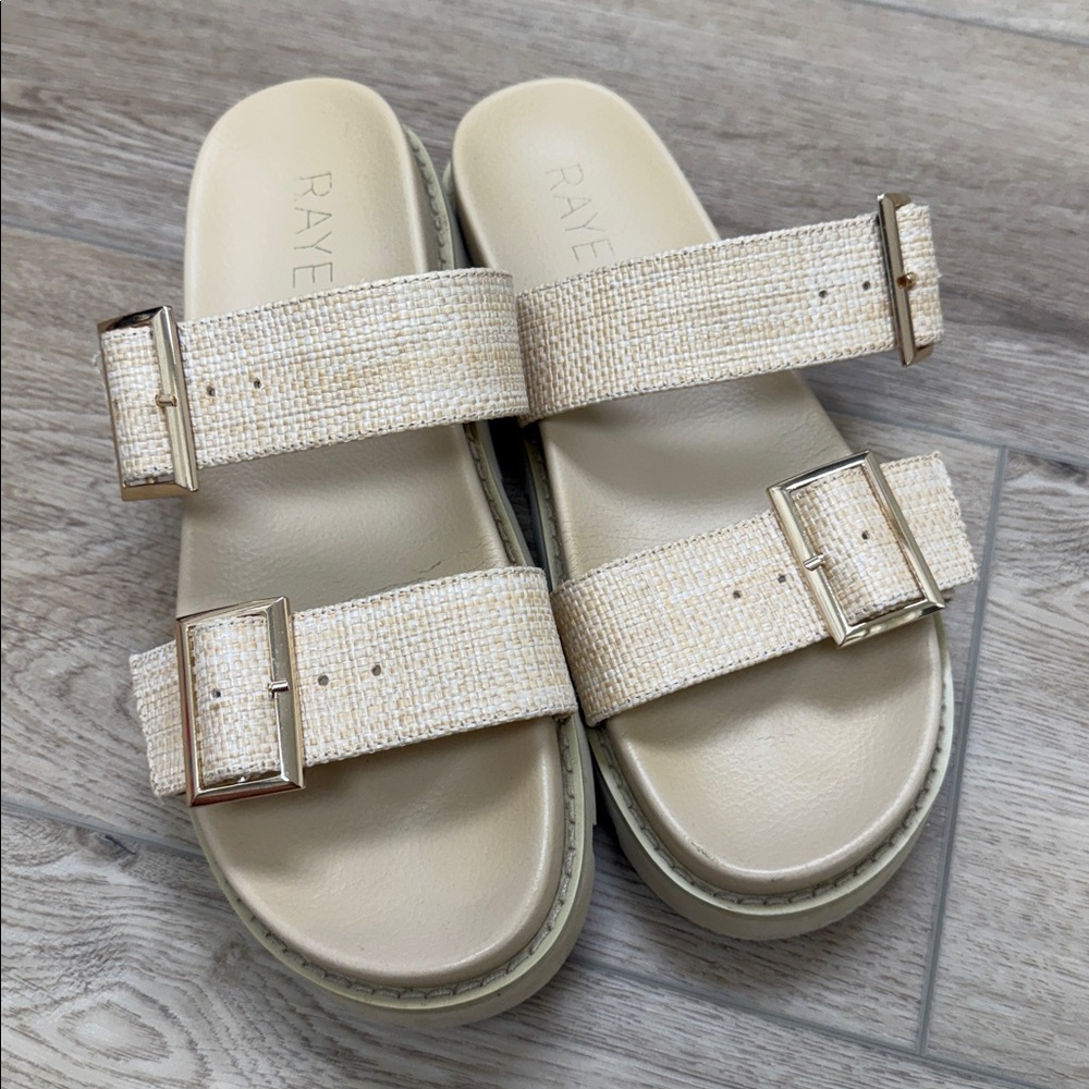 RAYE Cream Slide Sandals with Buckles
